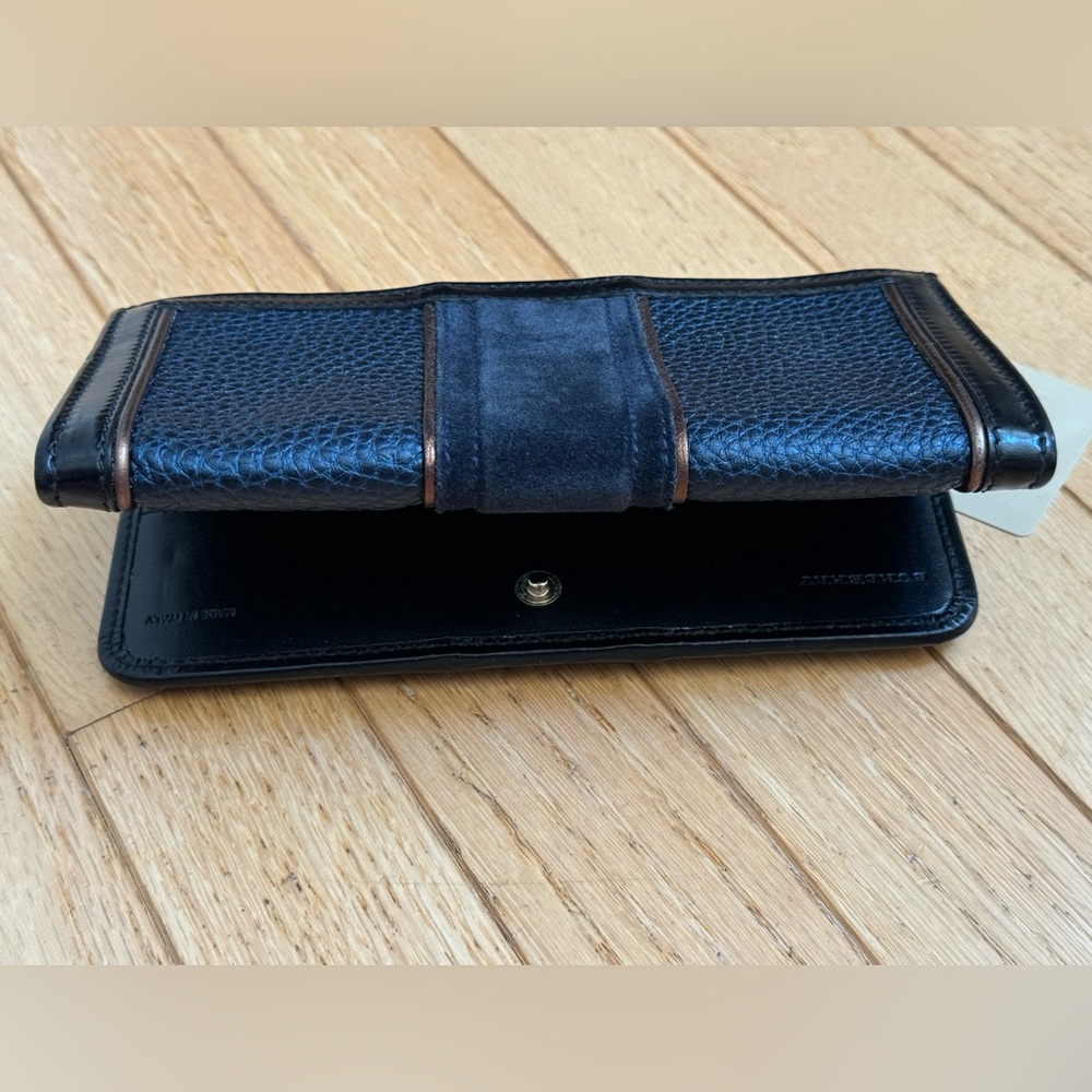 Burberry Prosum bronze Metallic Piping Navy Suade Leather Luxury Wallet VTG - Picture 8 of 16